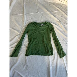 vintage green embellished long sleeve cotton top